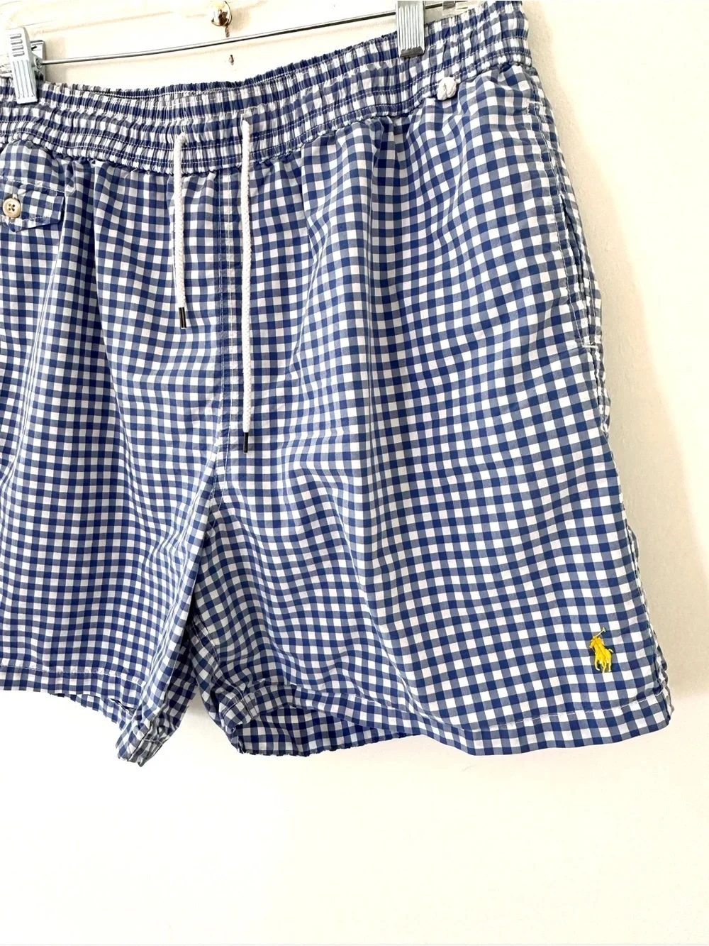 Polo Ralph Lauren Blue & White Check Gingham 6” Traveler Classic Swim Trunks